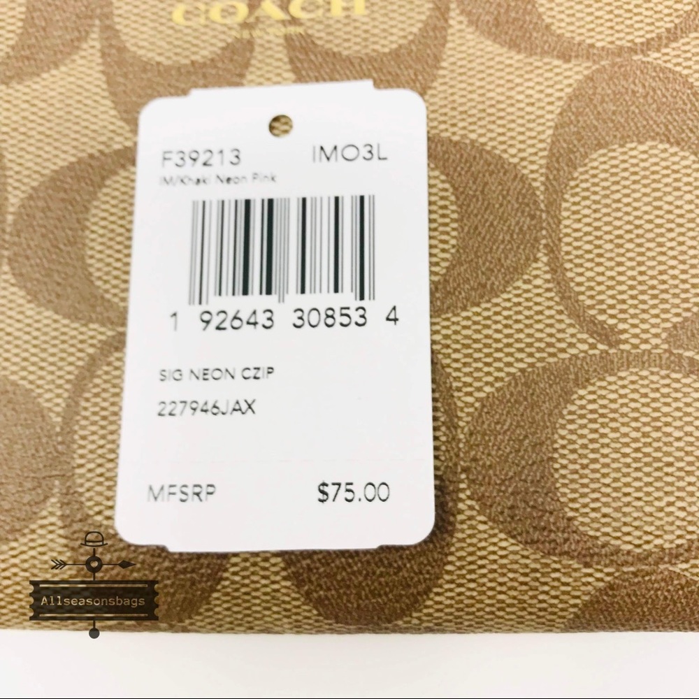 Coach signature zipper wristlet neon pink wallet - Picture 3 of 3